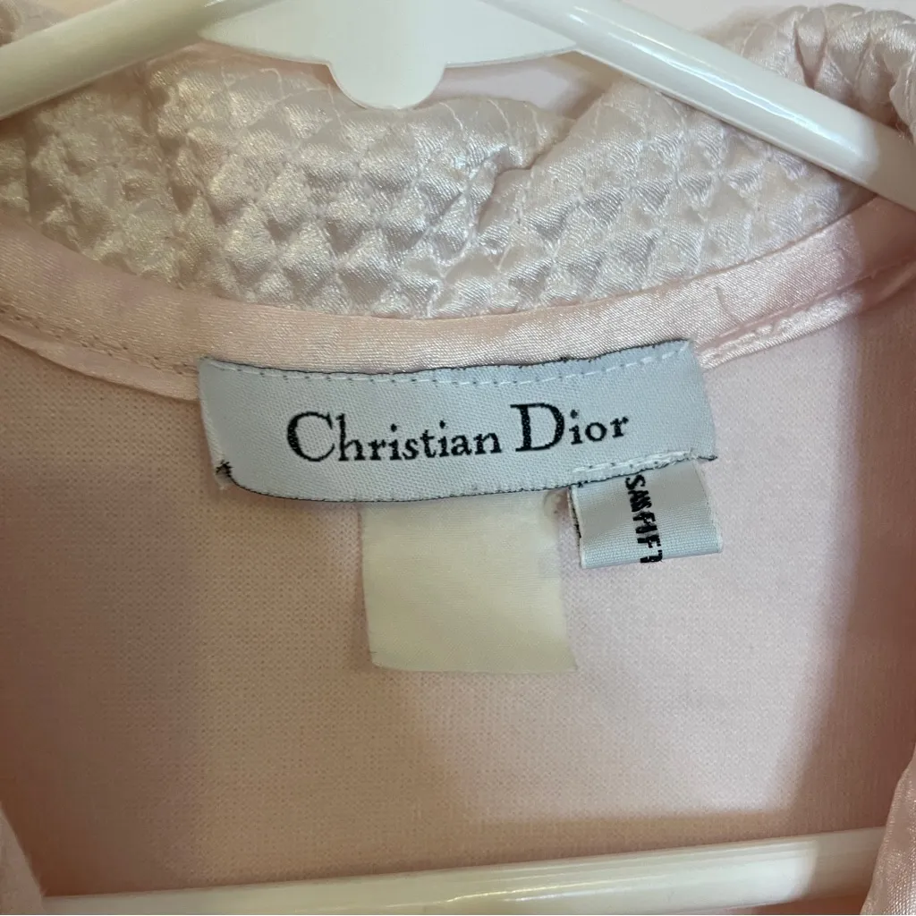 Vintage Christian Dior Quilted Zip Robe House Coat Light‎ Pink Cotton Satin S/M - Image 3