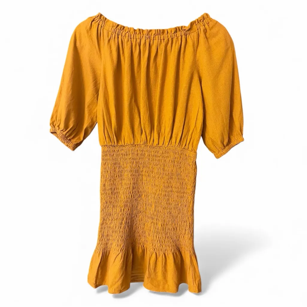 Zara smocked mustard off the shoulder linen  dress NWOT - Image 8