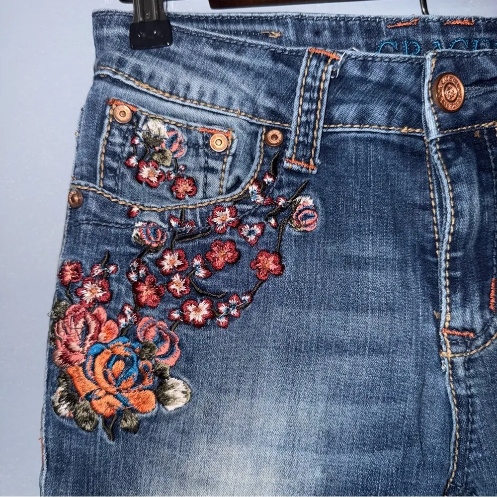 Grace in LA Flare Wide Leg Jeans with Embroidery Blue Size 26 - Image 5