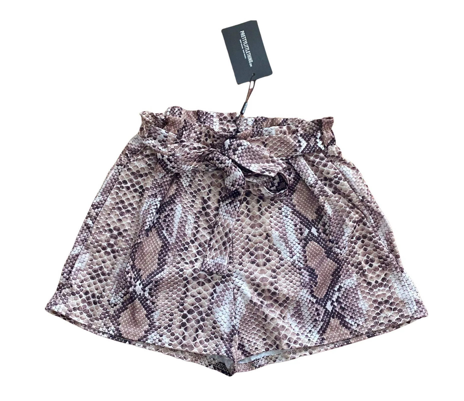 Pretty Little Thing  Snakeskin Print Ruched Tie Waist Shorts Sz 6 - Image 3