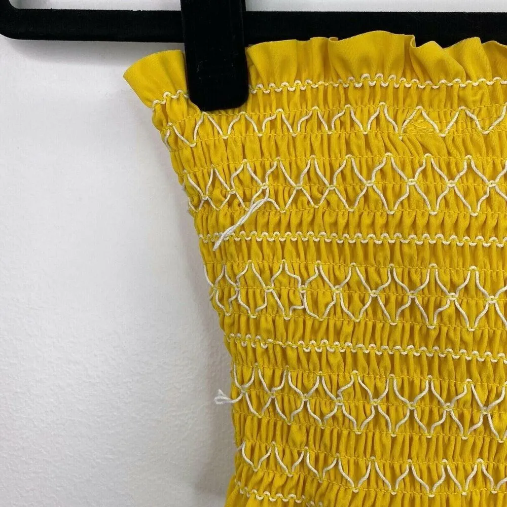 Xhilaration Smocked Embroidered Yellow Tube Top Bandeau Bikini Swim Size Small S - Image 5