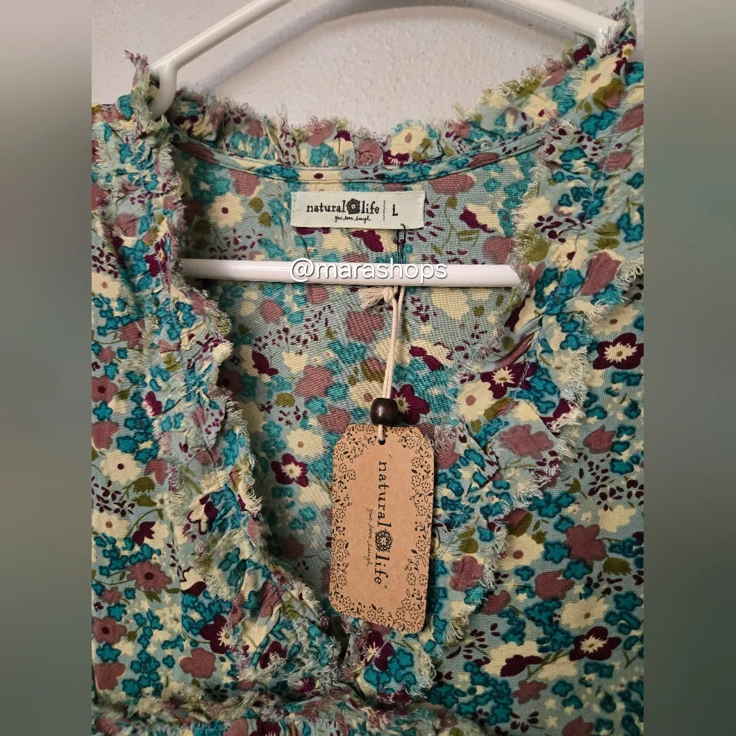 Natural Life Short Sweet Mini Dress Light & Blue Calico Floral - Image 6