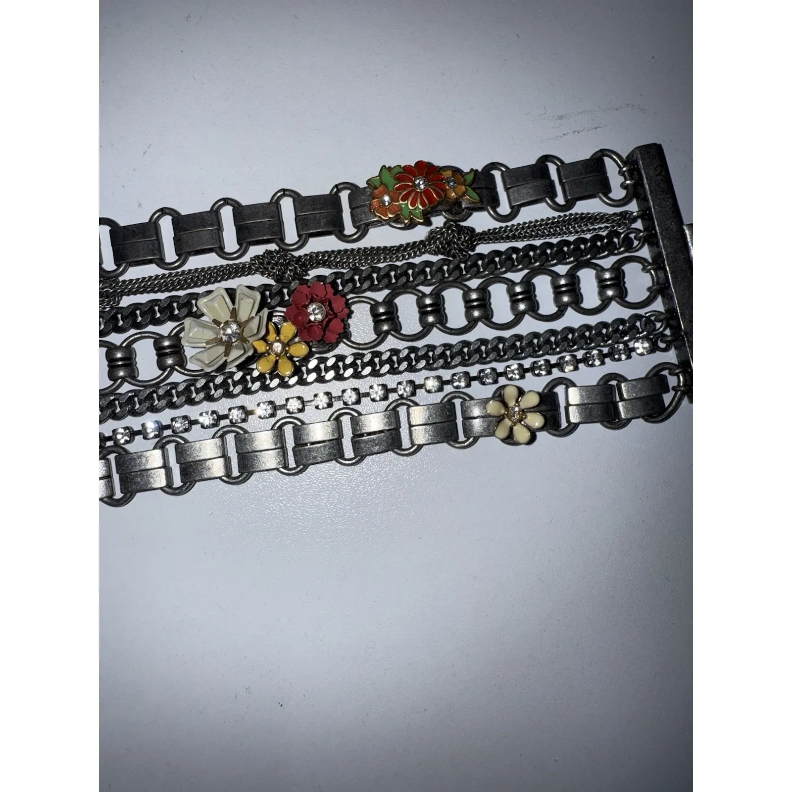 Vintage Juicy Couture Silver Multi Chain Wide Bracelet Flowers‎ Floral Boho Y2K - Image 4