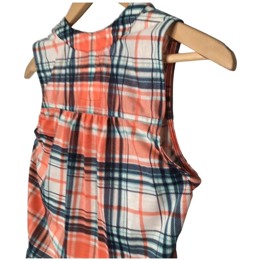 New York Laundry Womens Size Small Sleeveless Plaid Henley Top Orange - Image 7