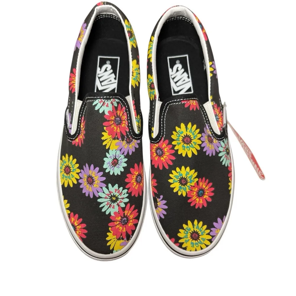 Vans Classic Slip On Peace Floral Black Shoes Sneakers Womens Size 8 Mens 6.5 - Image 2