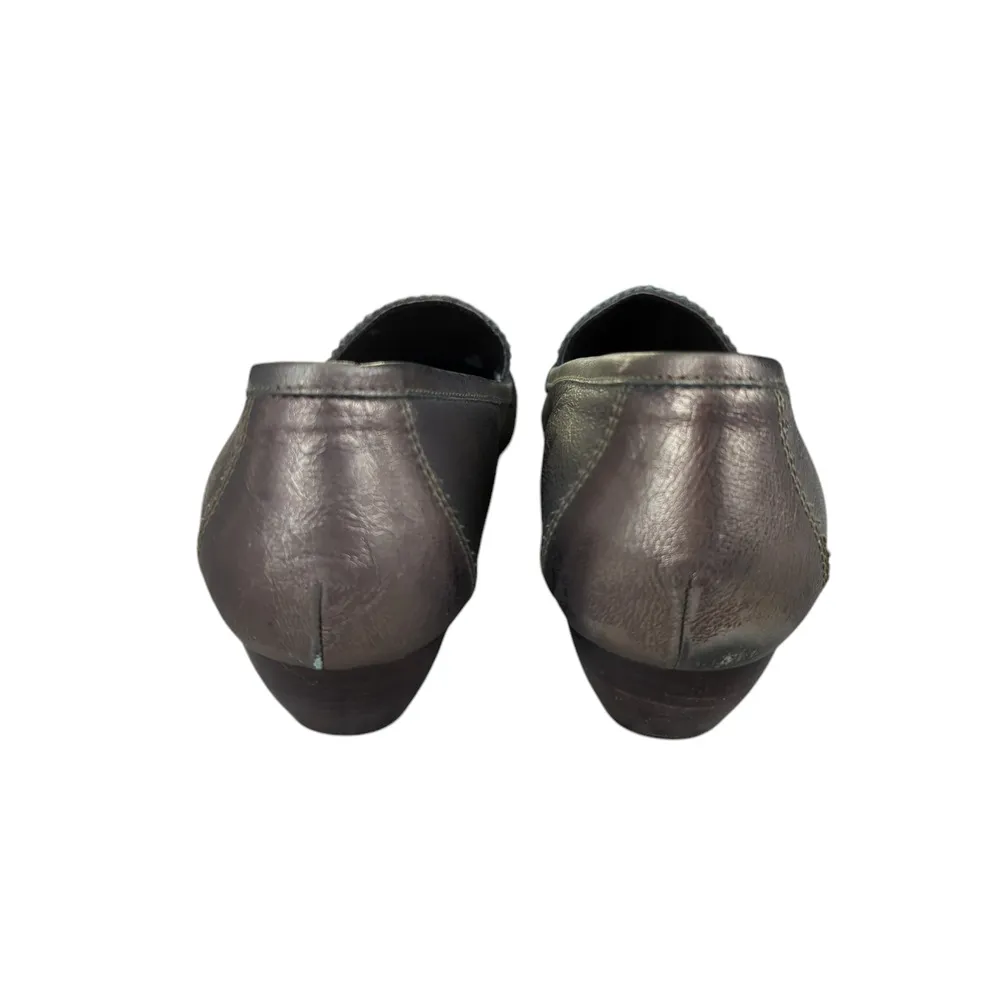 Donald Pliner Petra Bronze Metallic Loafers Leather Women's 8 Wooden Heels Wedge Gold - Image 6