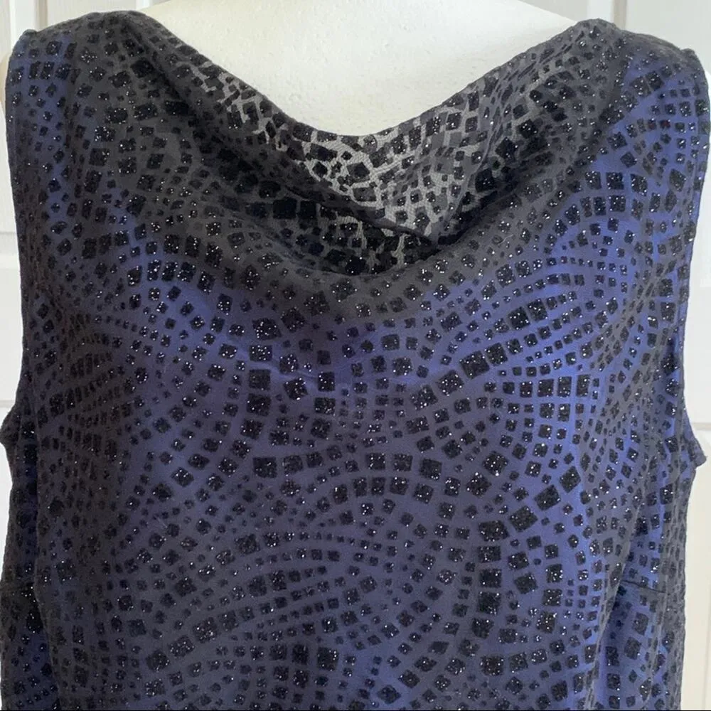 Amanda Smith Blouse Top Dressy Blue Black Sparkle Cowl Neck Sleeveless Plus 14W - Image 4