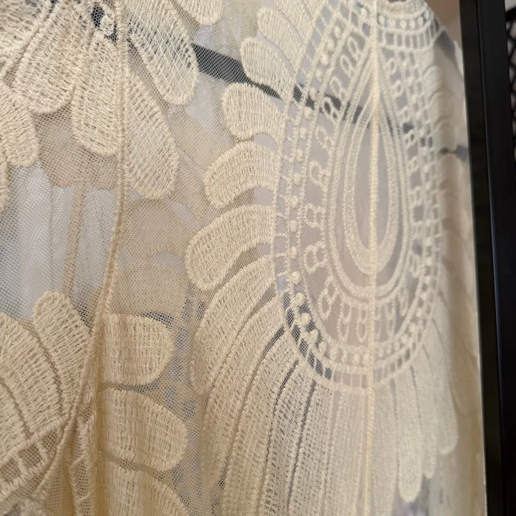 Boho Kimono Festival Duster Sheer Embroidered Lace Cardigan Layering Medium - Image 10
