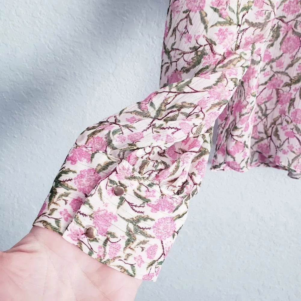Zara Floral Pink Ruffle Long Sleeve Blouse - Image 5