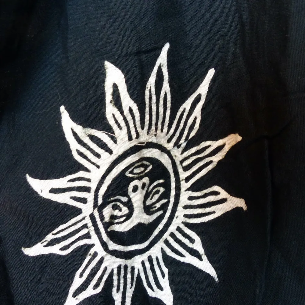 Sun Tribal Print Kaftan Dress Womens One Size Black Fringe Center Beach Hippie - Image 3