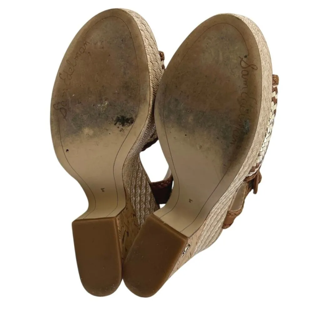 Sam Edelman Lillie Brown Woven Cork Platform Peep Toe Slingback Sandals Size 8 - Image 4