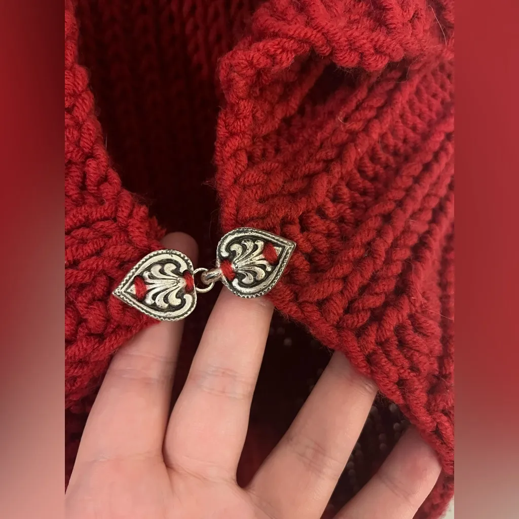 Chunky Knit Red Shawl Collar Cardigan Handmade Look Cozy Sleeveless Sweater Vest - Image 3