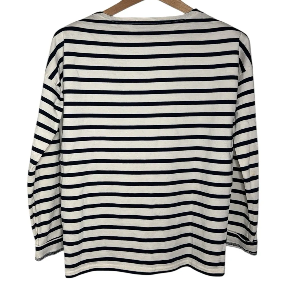 J. Crew Ivory Black Striped Long Sleeve embroidered Red Lips Design size XS - Image 2