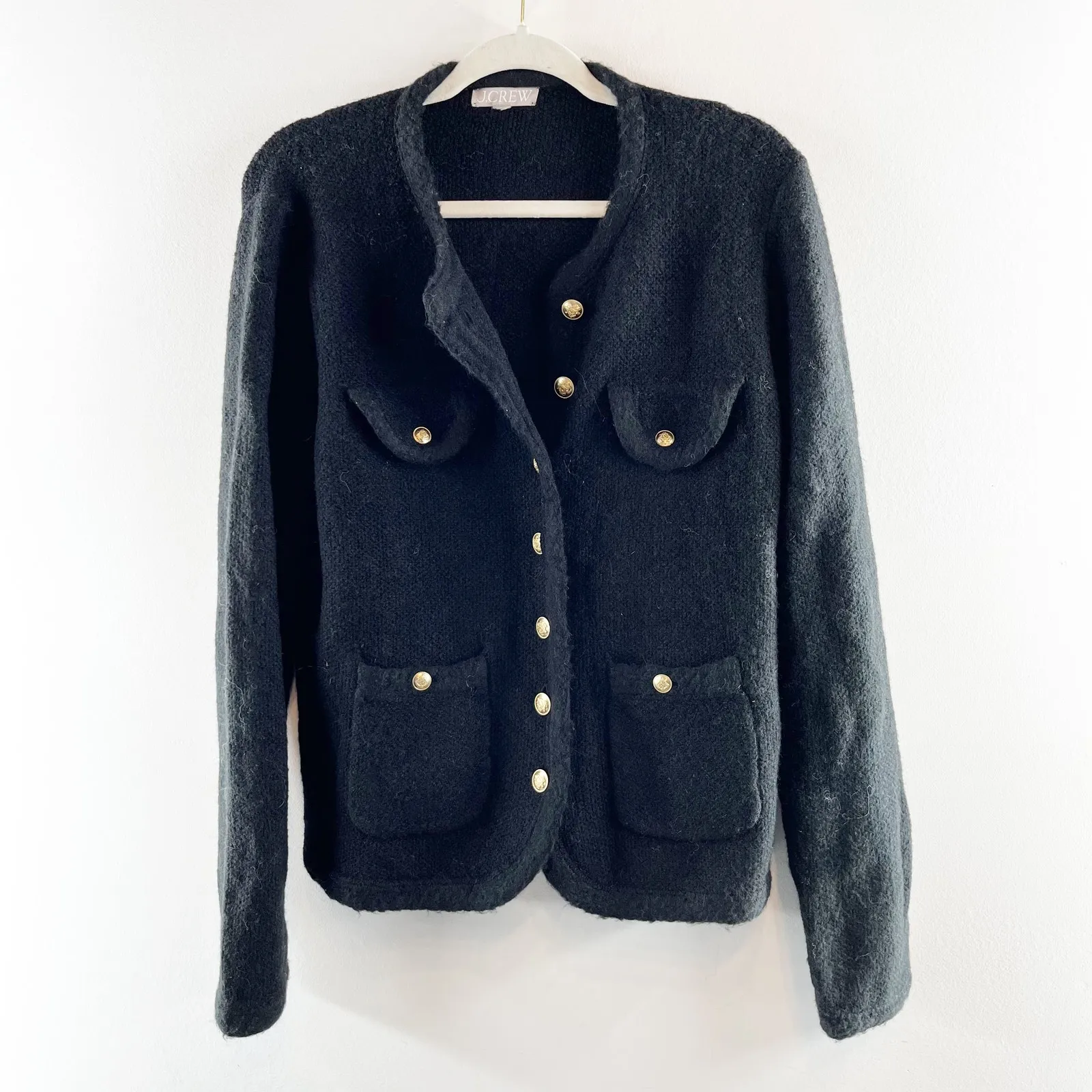 J. Crew Textured Button Up Long Sleeve Lady Jacket Cardigan Sweater Black Medium - Image 3