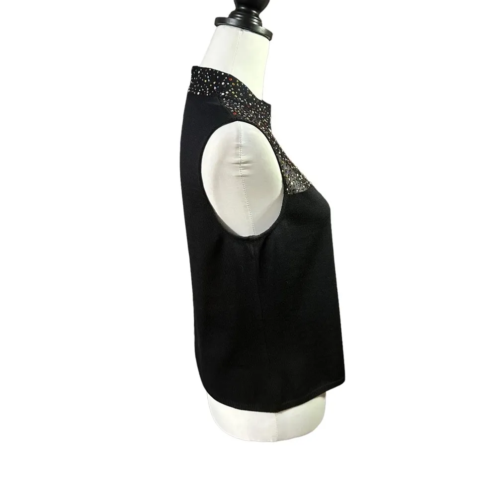 St. John Black Knit Sleeveless Top with Beaded Embellishments Sz Small - Image 7