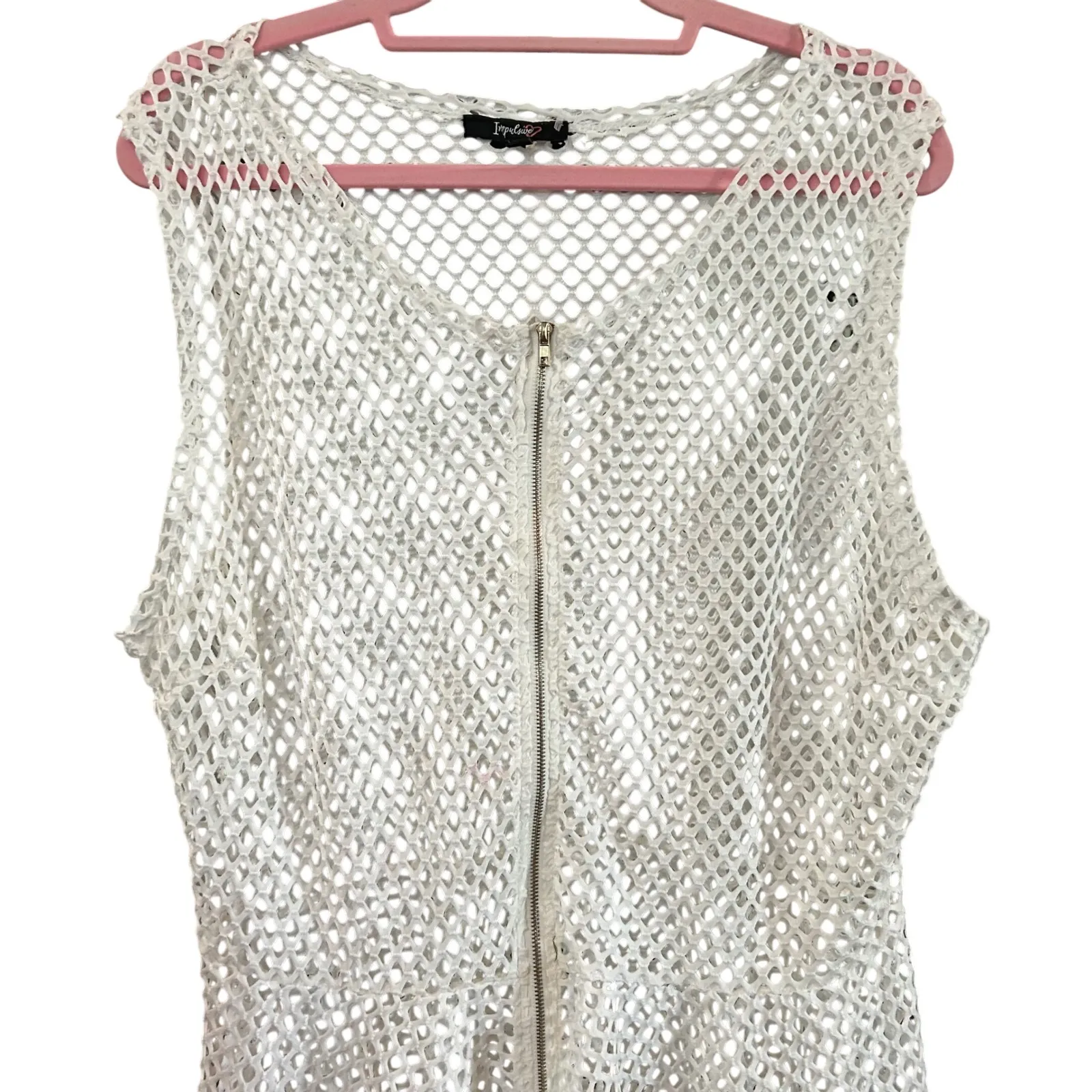 Triple Five Soul White Fishnet Sleeveless Zip Up Festival‎ Rave Dress Plus Size XXL - Image 3