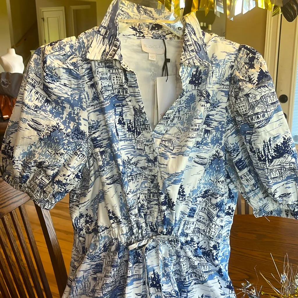 Sugar Lips Cutesy Flirty Blue White Etching Mini Dress Ruffle Hem New - Image 10