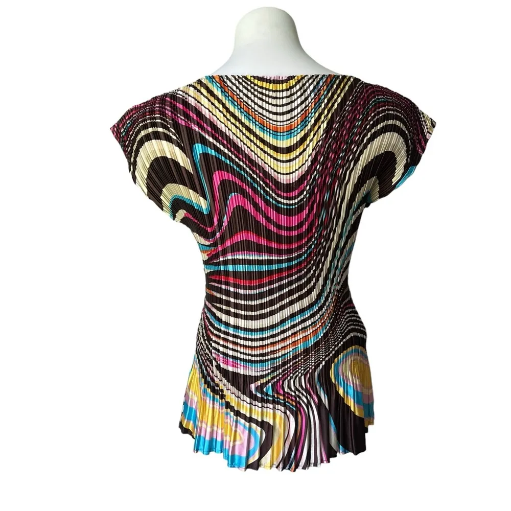 Vintage MILANO Groovy Print Accordion Pleated Top, Sz M Size M - Image 2