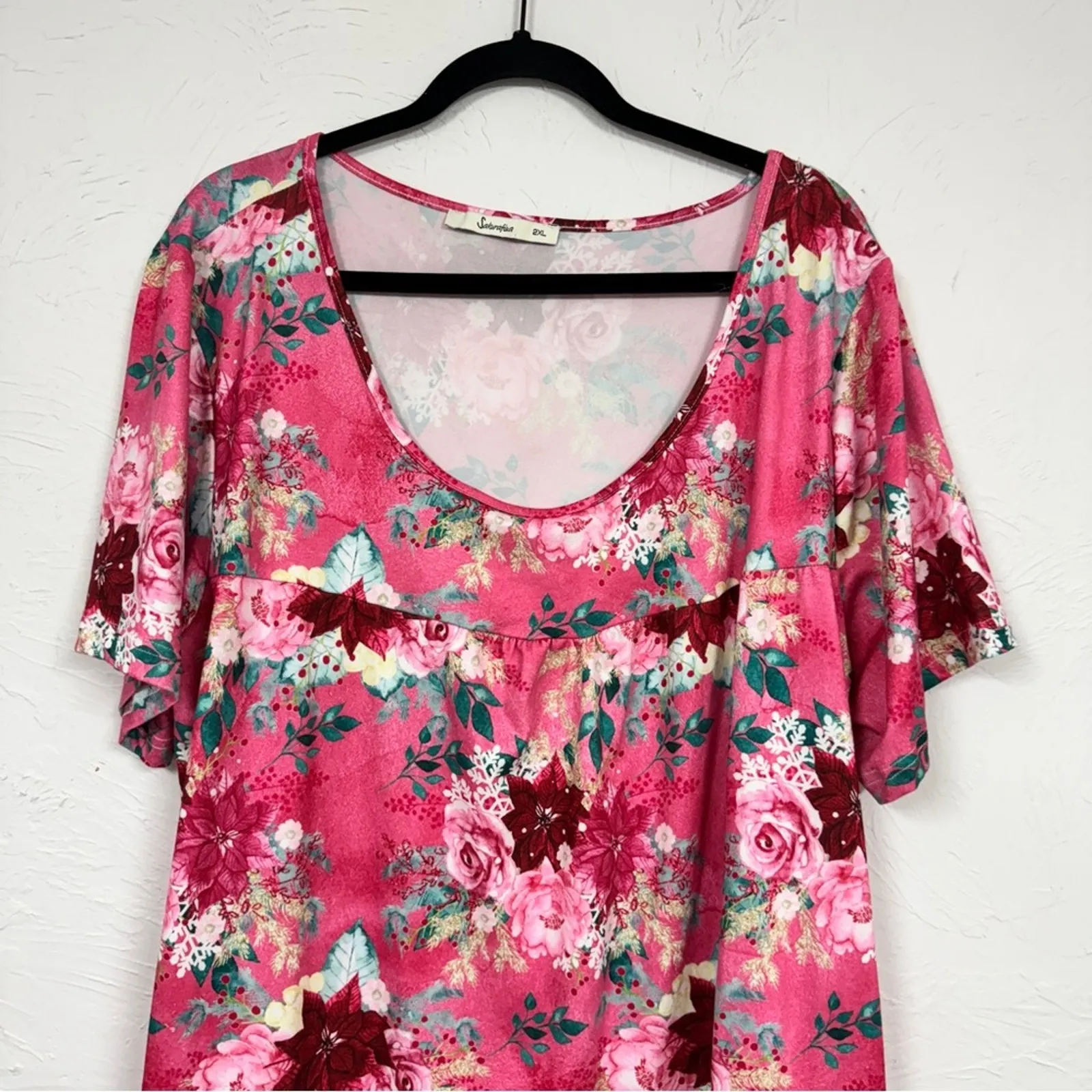 Sakurafina Pink Floral Short Sleeve Tee Shirt Womens 2X Boho Romantic Blouse - Image 2
