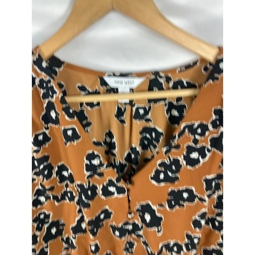 Nine West Button Up Floral Cinch Waist Blouse Size XXL Green - Image 4