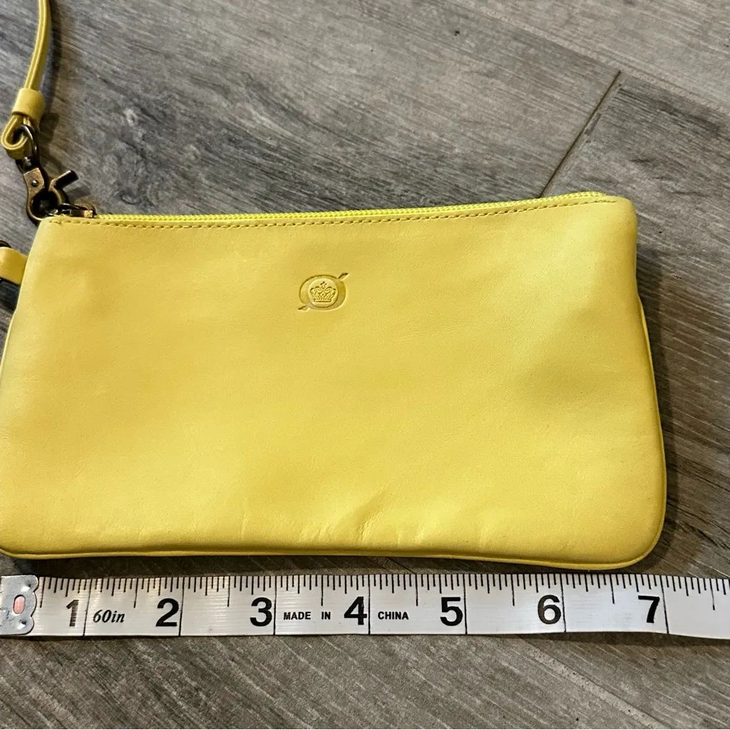 BORN Classic Leather Yellow Small Clutch Wristlet With Strap - Image 2