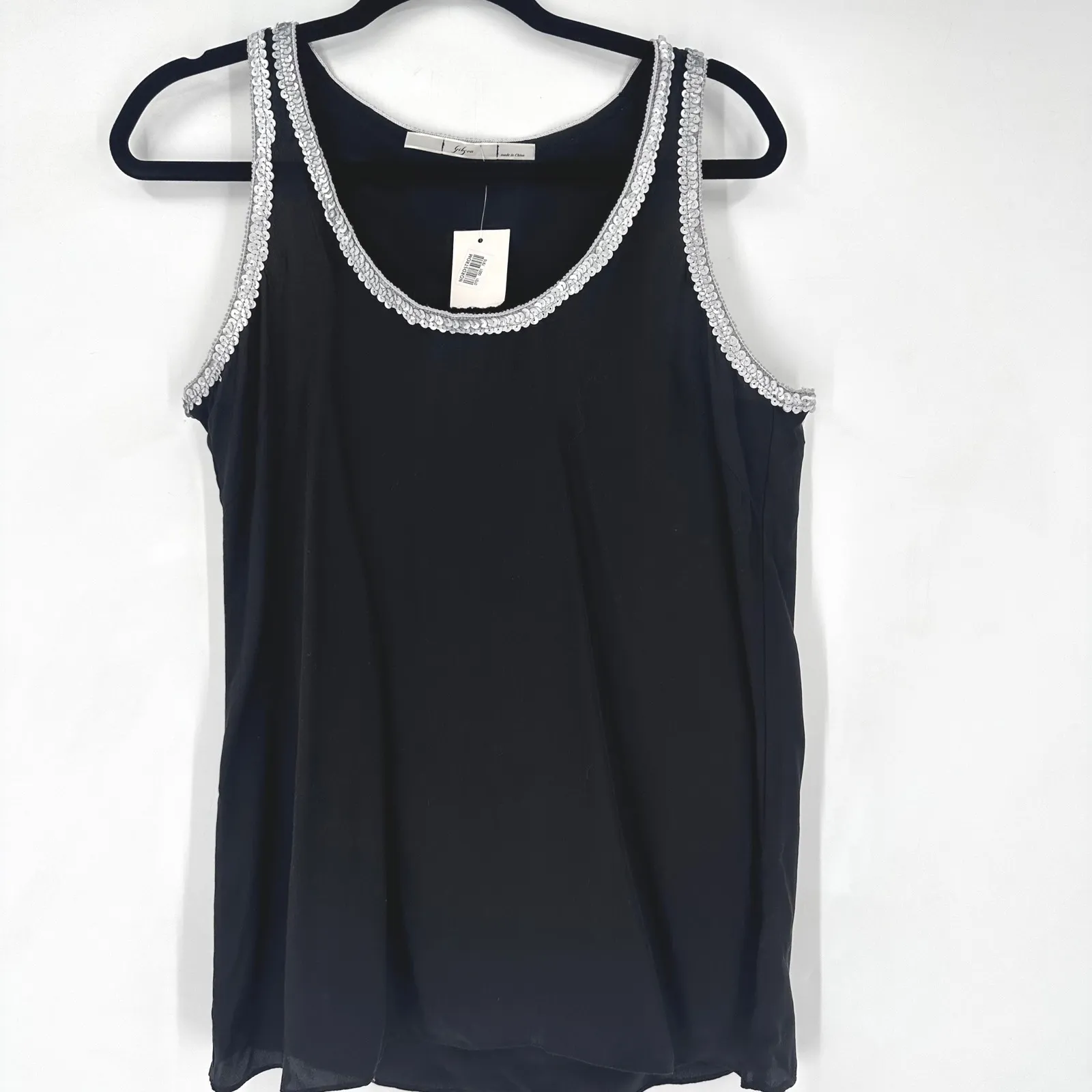 NWT Gibson Black Silk Tank Top Sequins Trim Sleeveless Women's Size M Party - Image 2