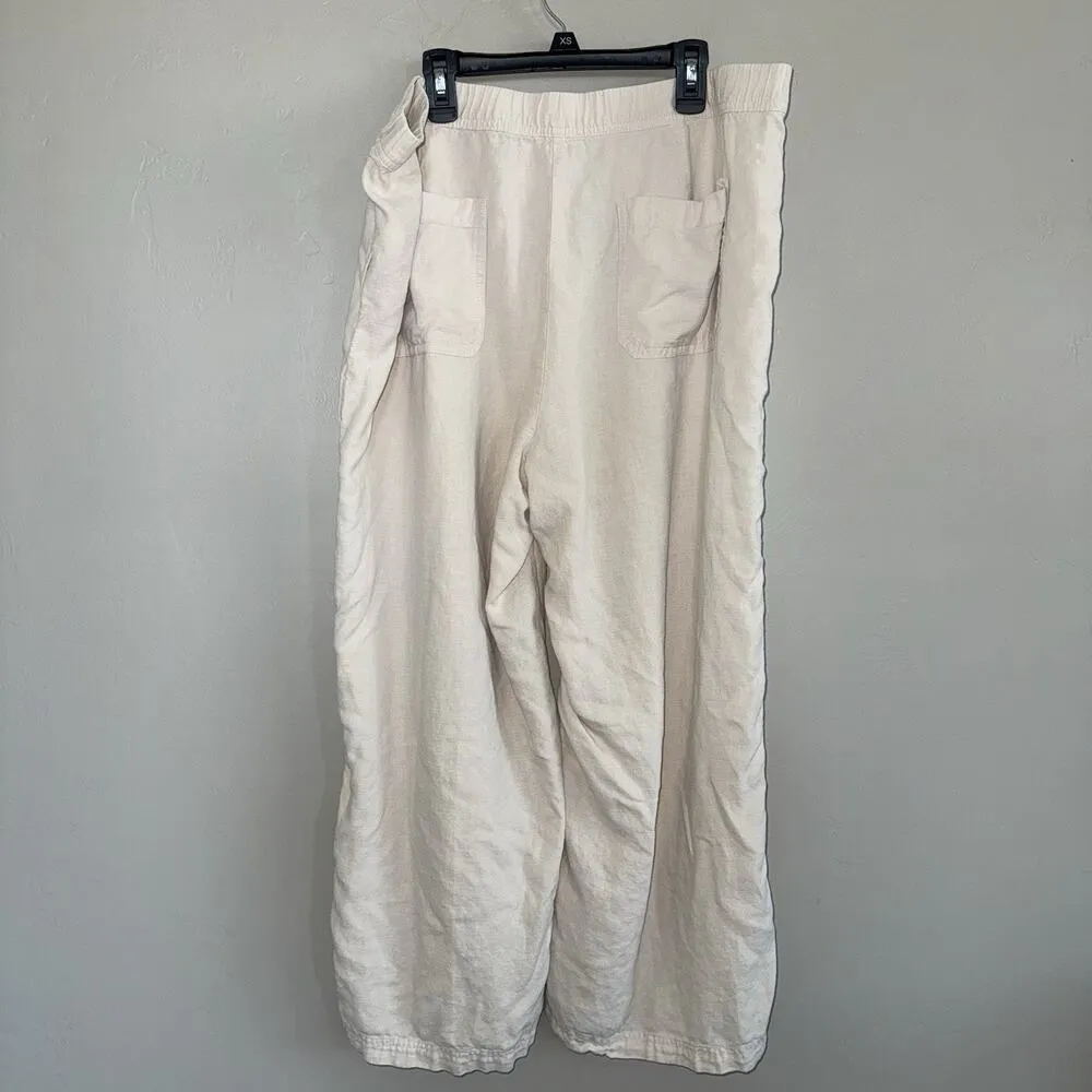 PURE JILL J Jill Linen Tencel Pull On Pants L Elastic Waistband Pockets Beachy Tan Size L - Image 2