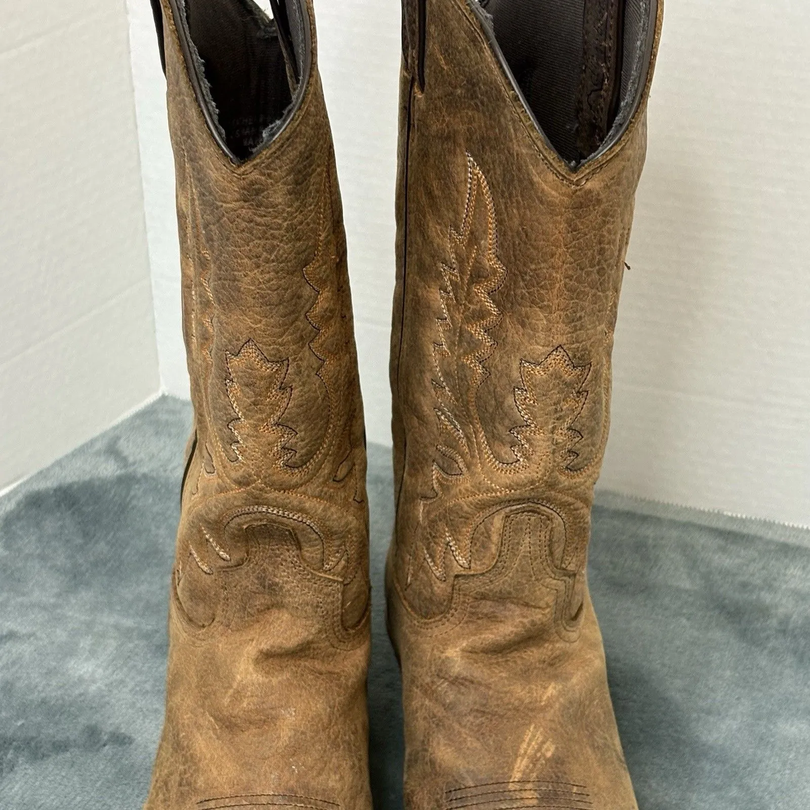 Abilene Boots Womens 11in USA Square Toe Tan Bison Leather Cowboy Boots 8M Size 11 - Image 2