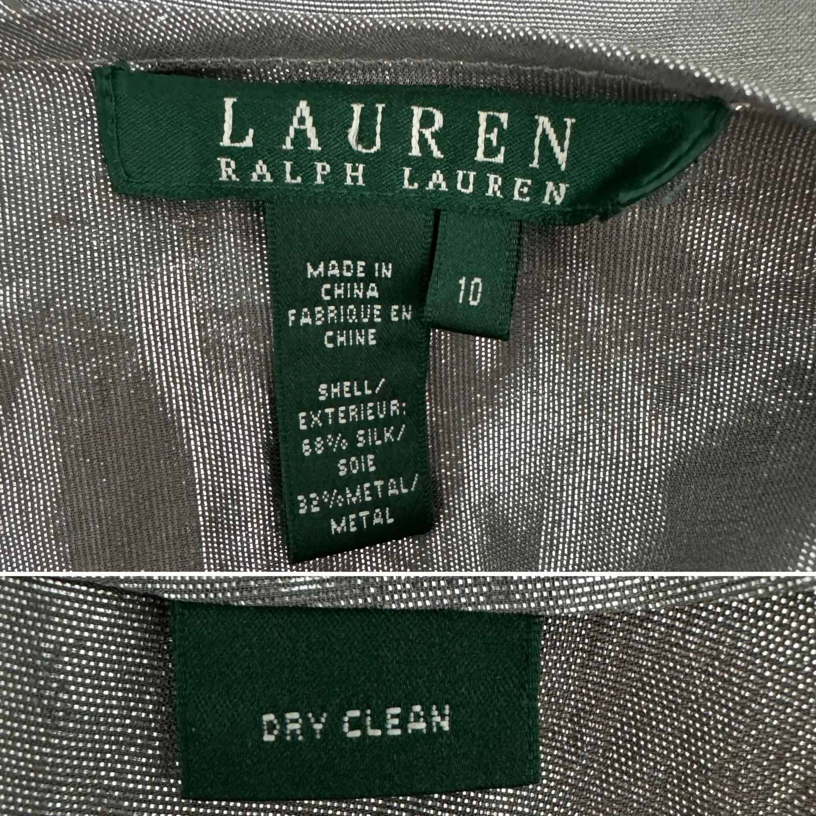 Vintage 90s/Y2K Lauren Ralph Lauren metallic silk ruffle blouse silver size 10 - Image 6