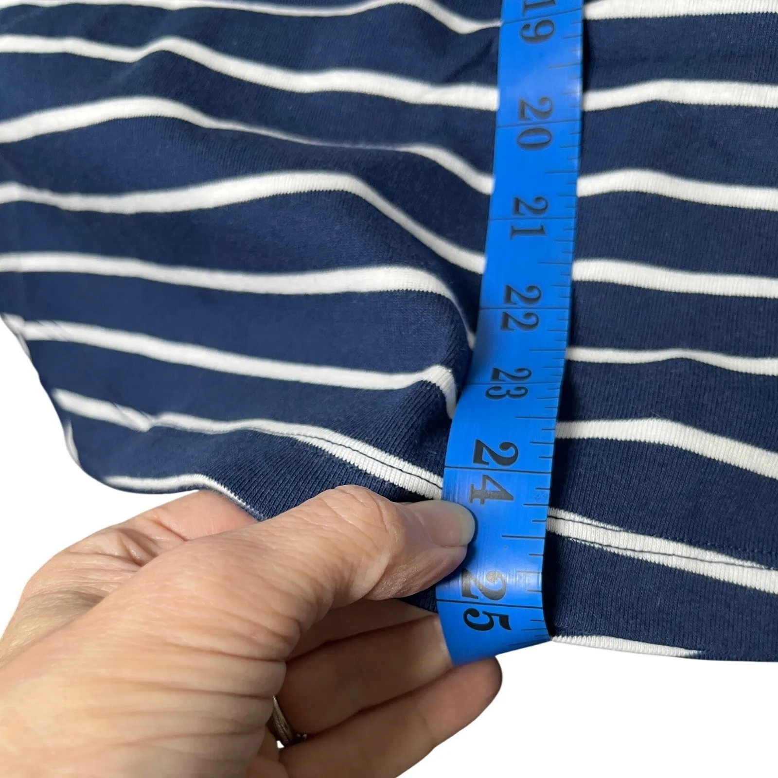 Classic Nautical Breton Stripe Henley Top Navy White Lands End Petite L - Image 8