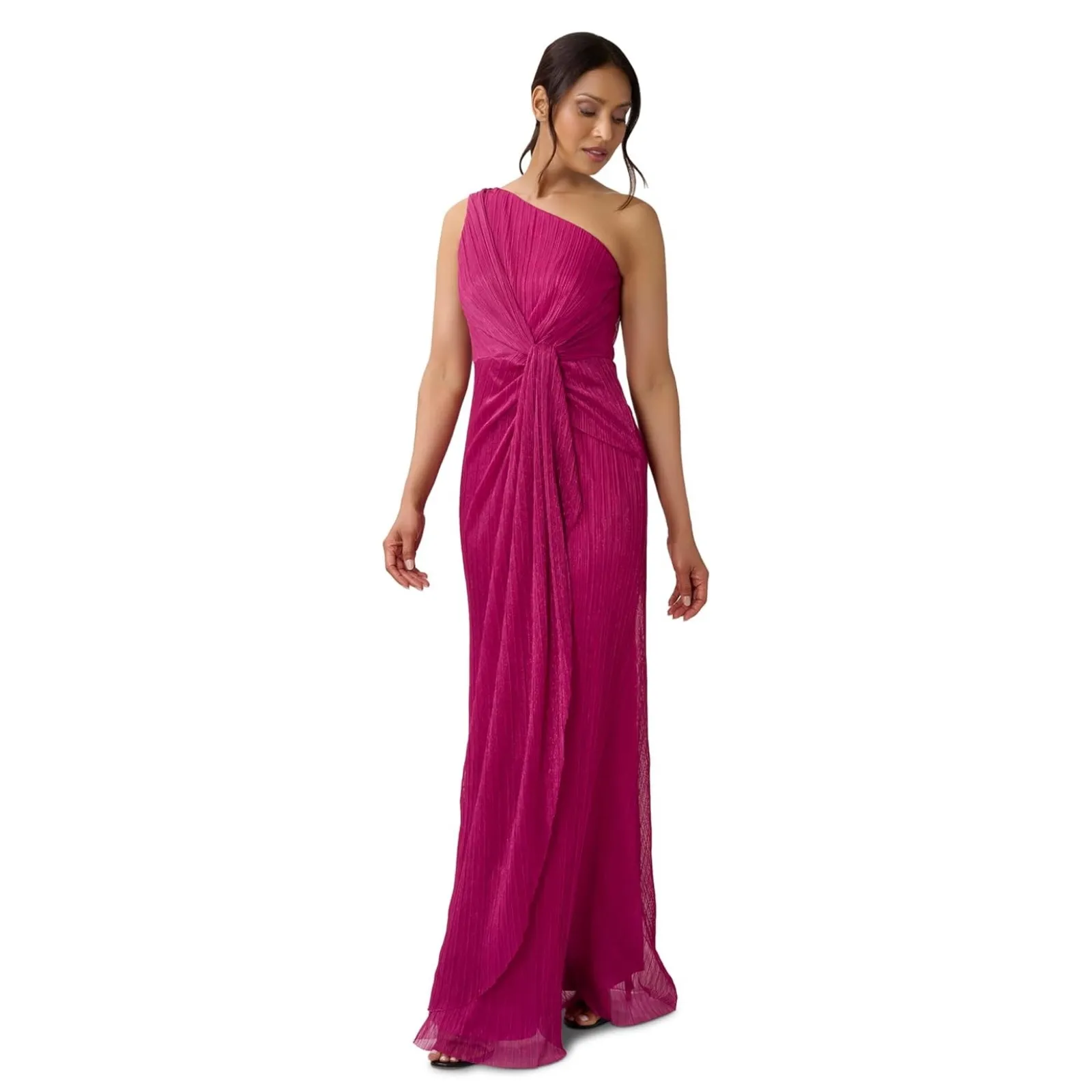 NWT Adrianna Papell Stardust Pleated Draped Metallic Magenta Gown Size 8 - Image 3