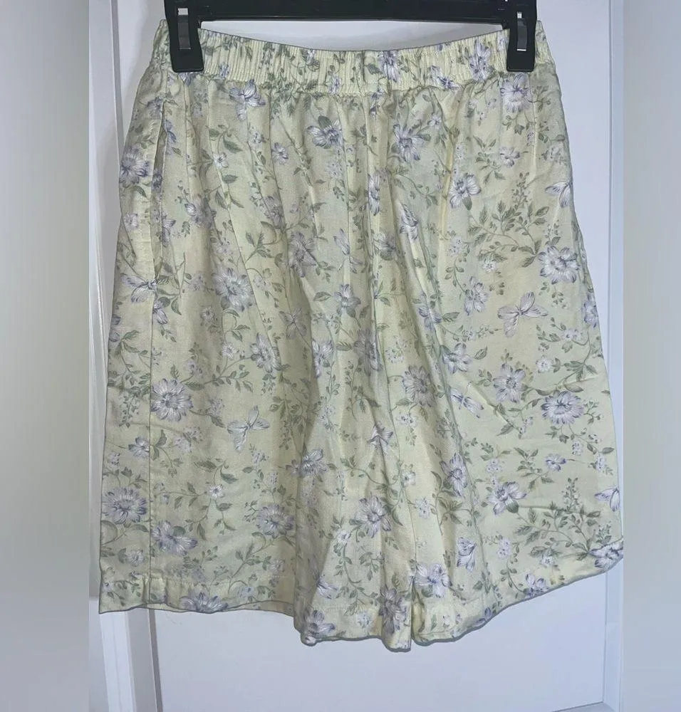 Koret City Blues Vintage Floral High Rise Pleated Shorts Cottagecore Yellow S - Image 7