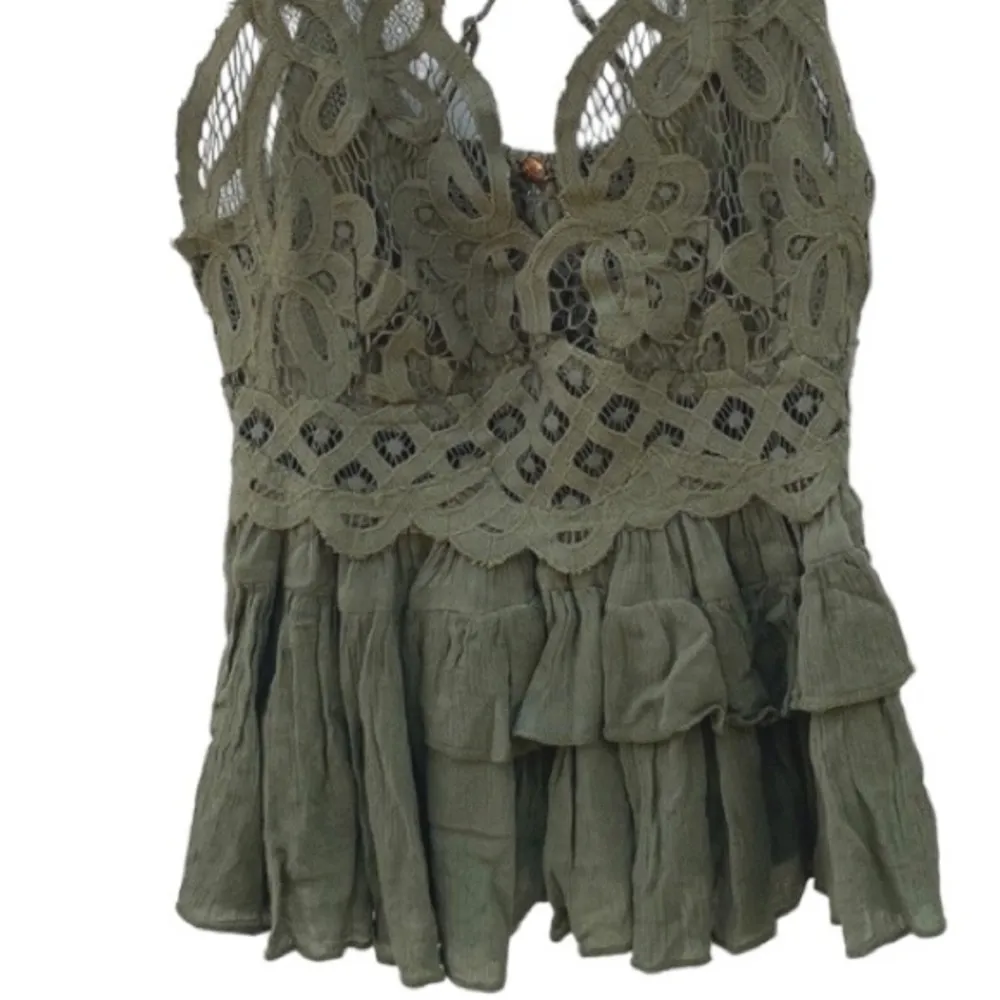 NWT Free People Womens medium olive sparrow green Adella lace cross strap tank - Image 6