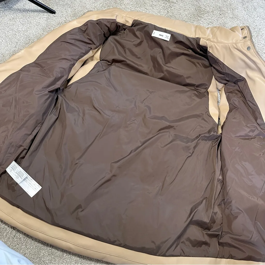 Mango Women’s Faux Leather Quilted Puffer Skin Style Gilet Vest in Beige Size M - Image 10