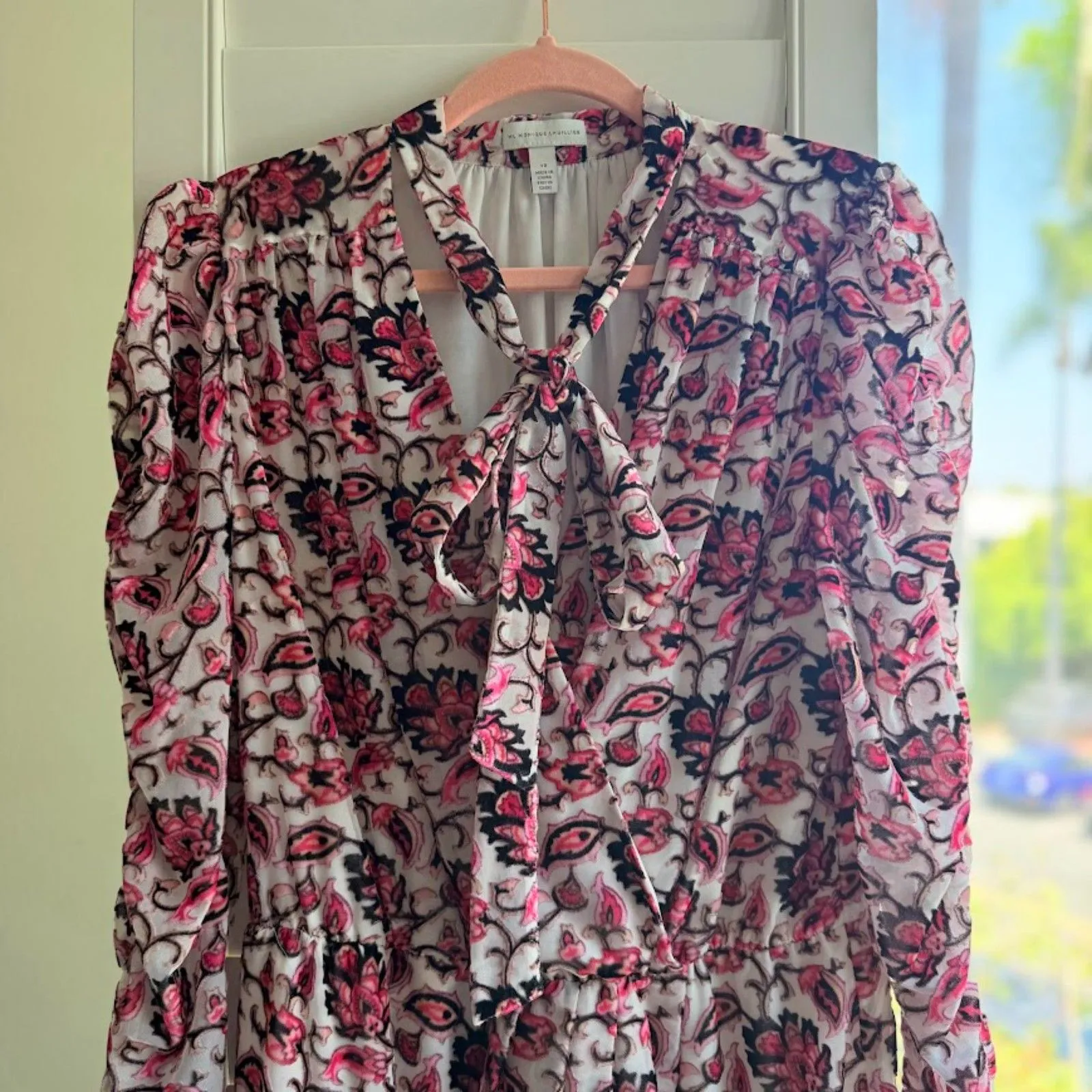 ML Monique Lhuillier Velvet Devore Burnout Paisley Mini Dress in Pink size 10 - Image 6