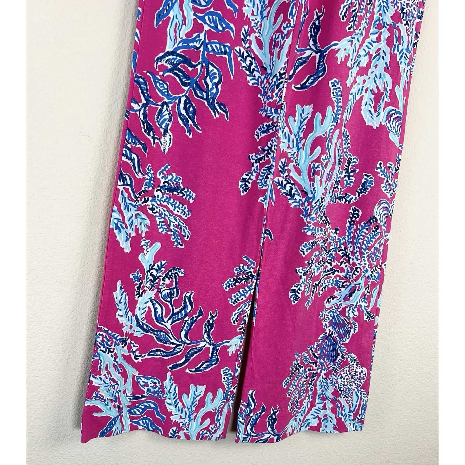 Lilly Pulitzer XS  Tropical Resort Coral Print Coastal Wide Leg Pants Stretch - Image 9