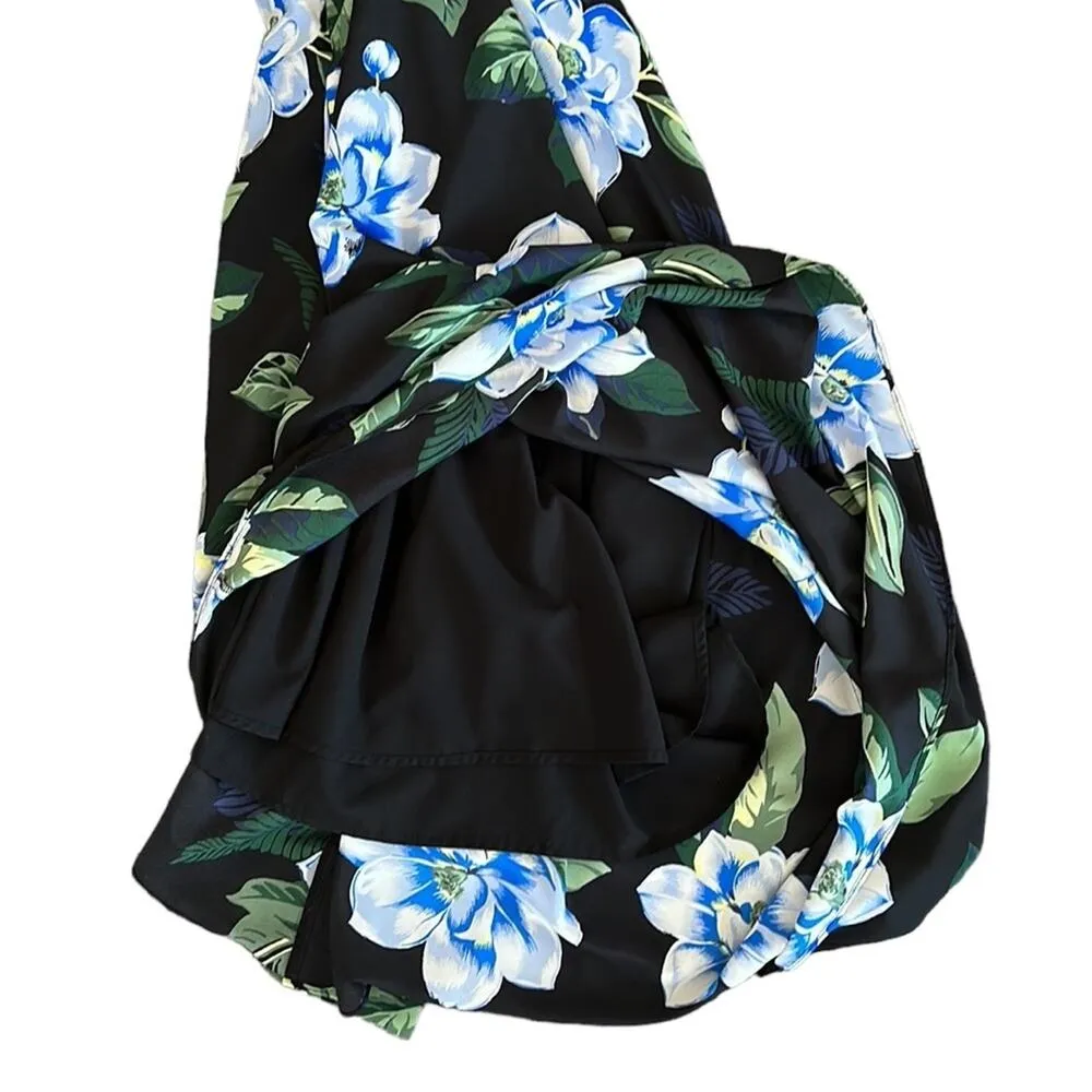 Banana Republic Black Floral Asymmetrical Strappy Faux Wrap Dress Women’s 10 - Image 11