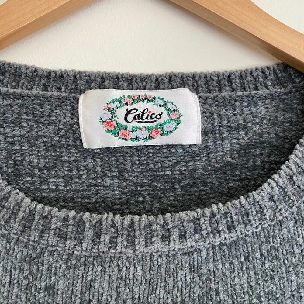 Vintage CALICO gray cap sleeve chenille ribbed panel blouse sweater M Size L - Image 4