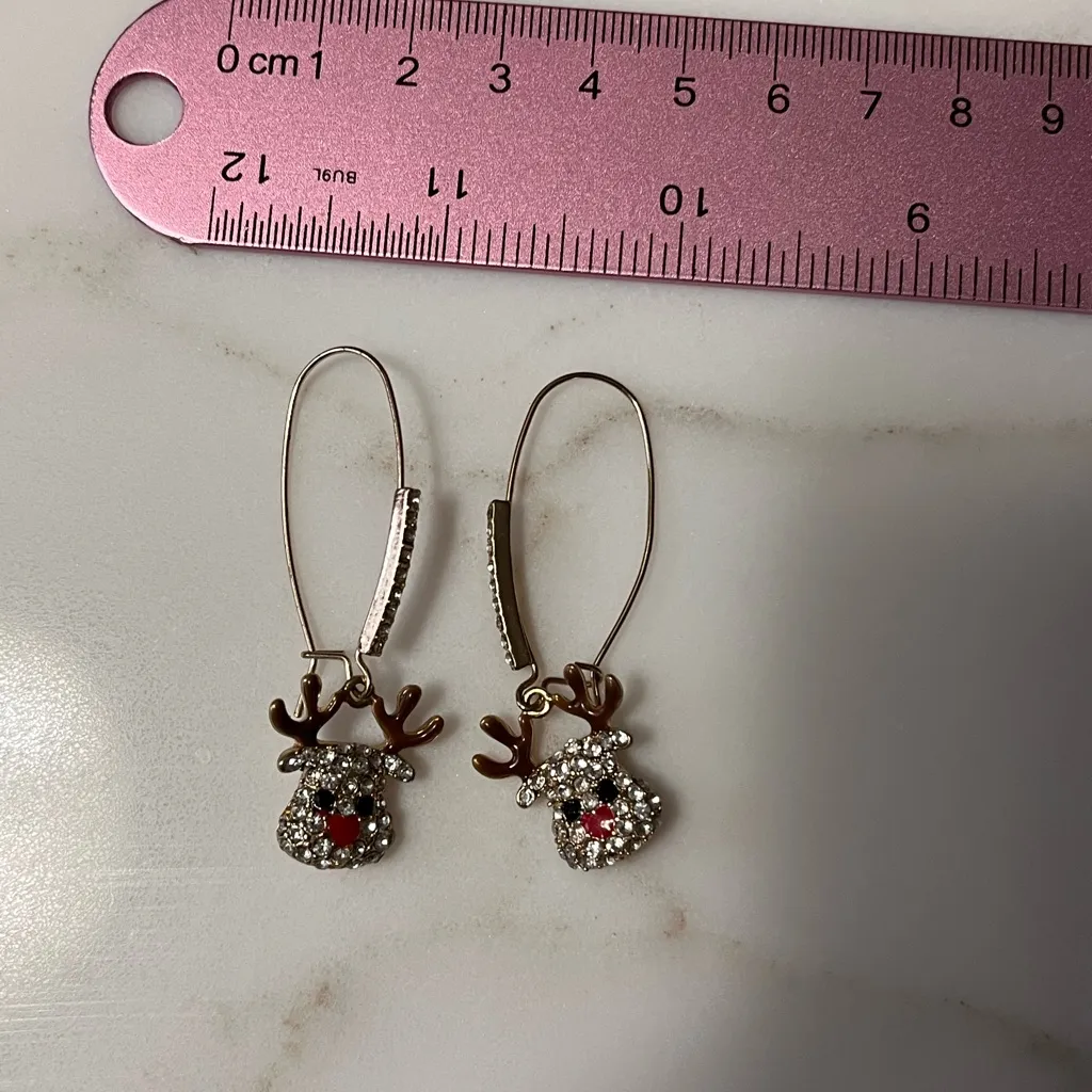 Diamond & Gold Dazzling Rudolph Raindeer Dangle Earrings Holidays Christmas EUC - Image 7