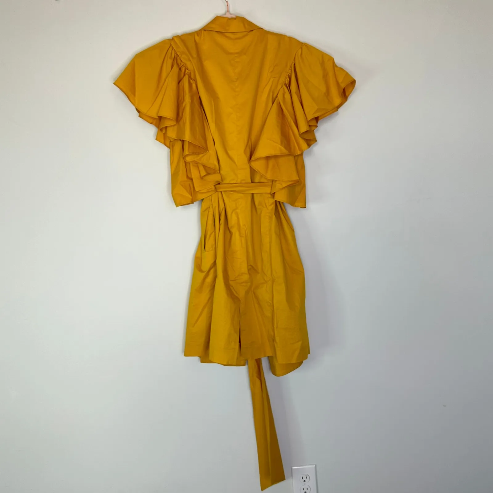 Johanna Ortiz Tulip Evolution Ruffle Shoulder Stretch Poplin Wrap Jacket Dress 8 Yellow - Image 7