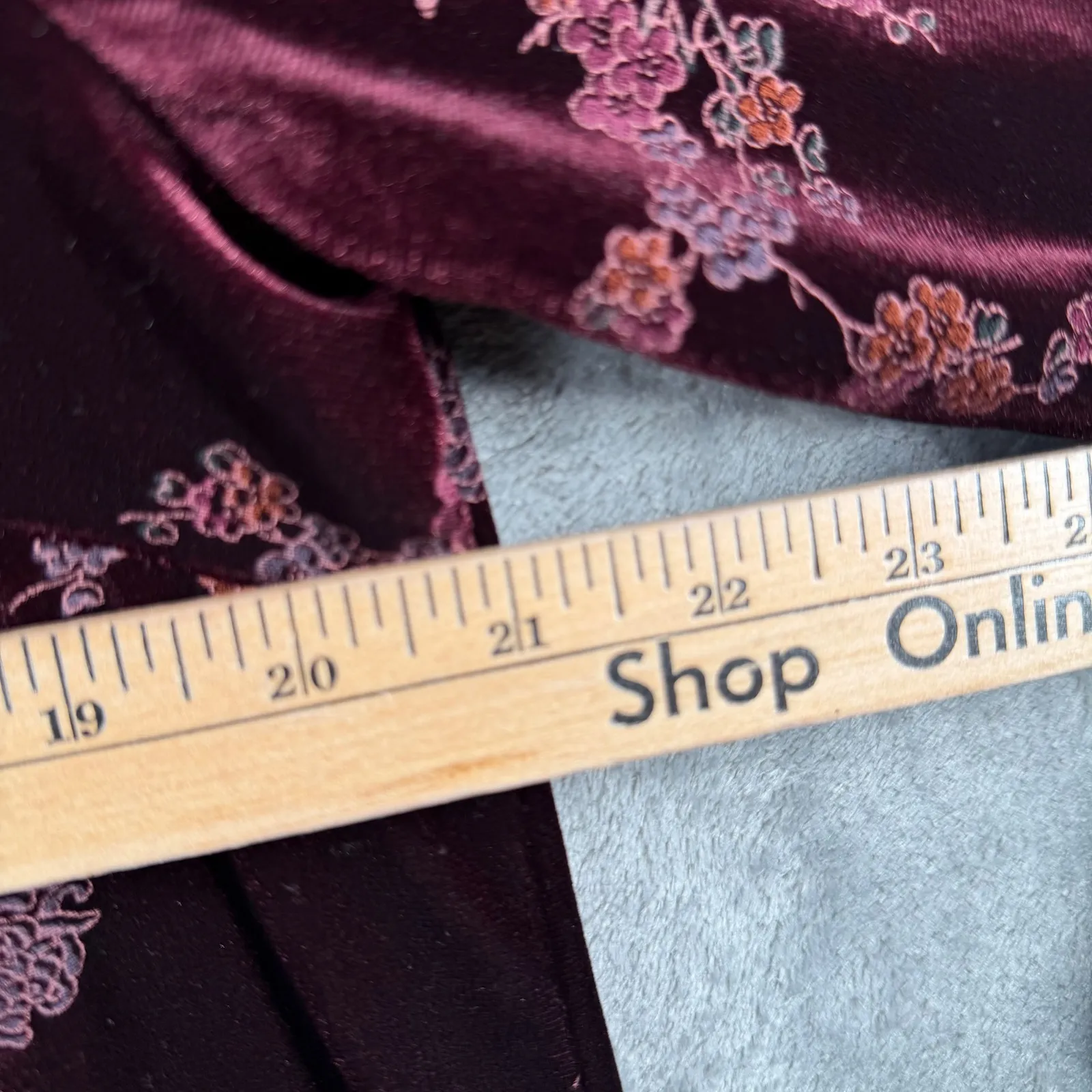 Clio Vintage 90s Velvet Frog Closure Mandarin Collar Floral Jacket Wine Red Med - Image 11