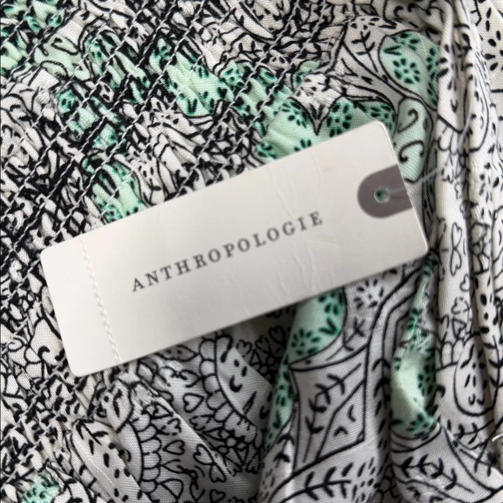 Anthropologie Elevenses NWT Mint Green Patterned Hawthorn Flowy Wide Leg Pants - Image 7