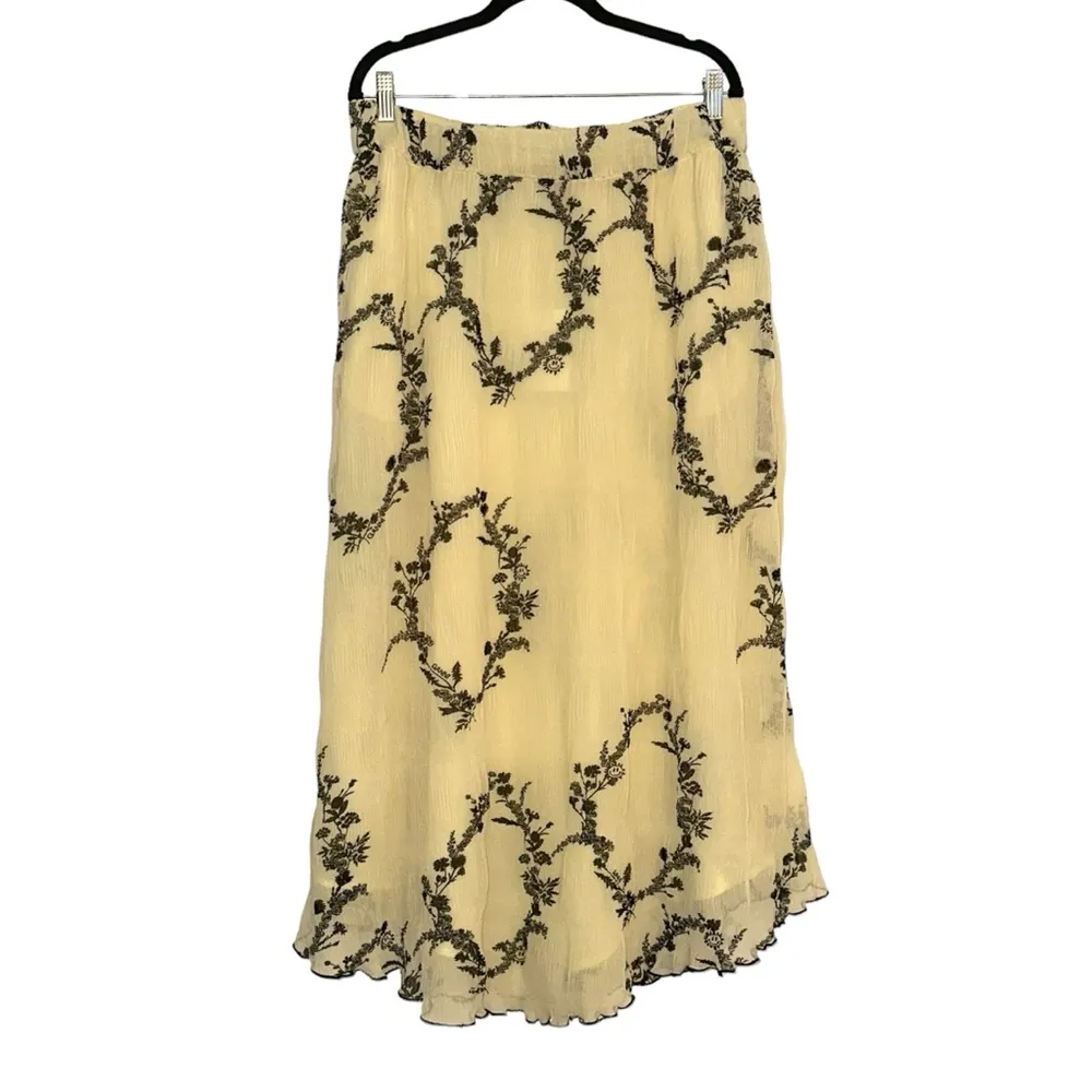 NWT Ganni Georgette Floral Pleated Yellow Chiffon Midi Skirt 42 US 10/12 - Image 3