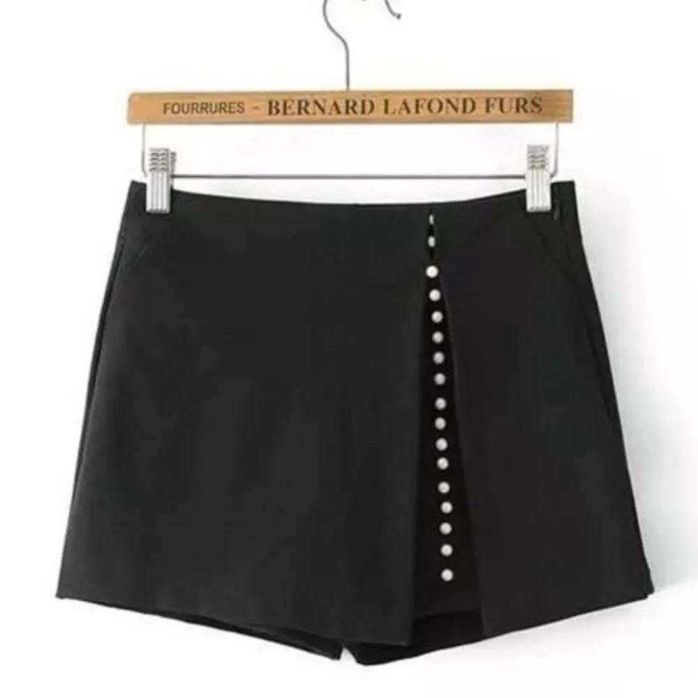 Zara Mini Skort Skirt Black Pearl Accents Size Small High Rise Womens - Image 2