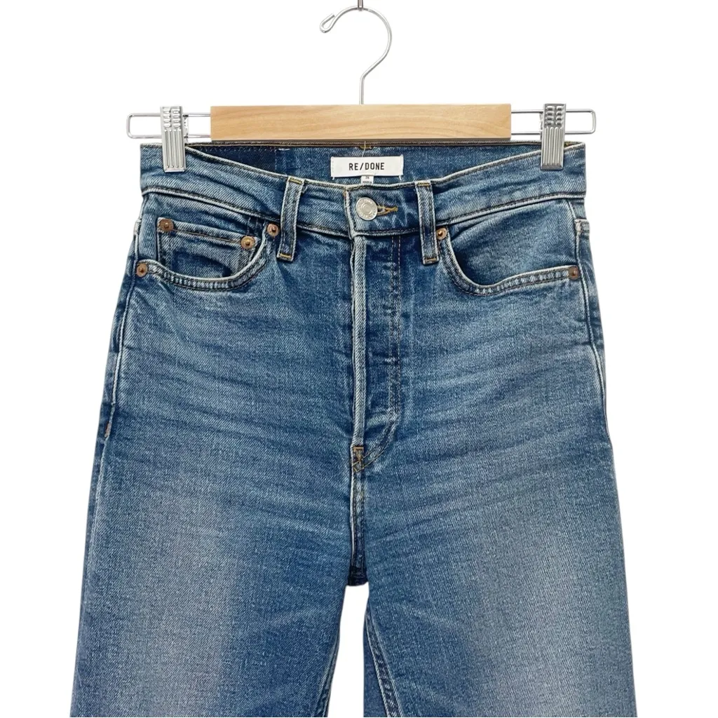 RE/DONE 70s High Rise Stove Pipe Jeans Broken In Dark Wash Size 24 Straight Leg - Image 7