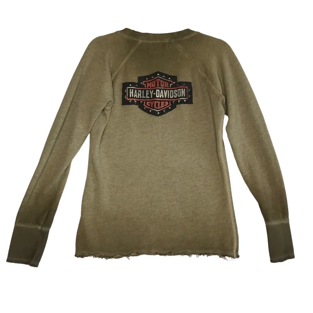 HARLEY-DAVIDSON Studded Pullover Women Sz S Bikers Grunge Festival Y2K Boho Logo - Image 5