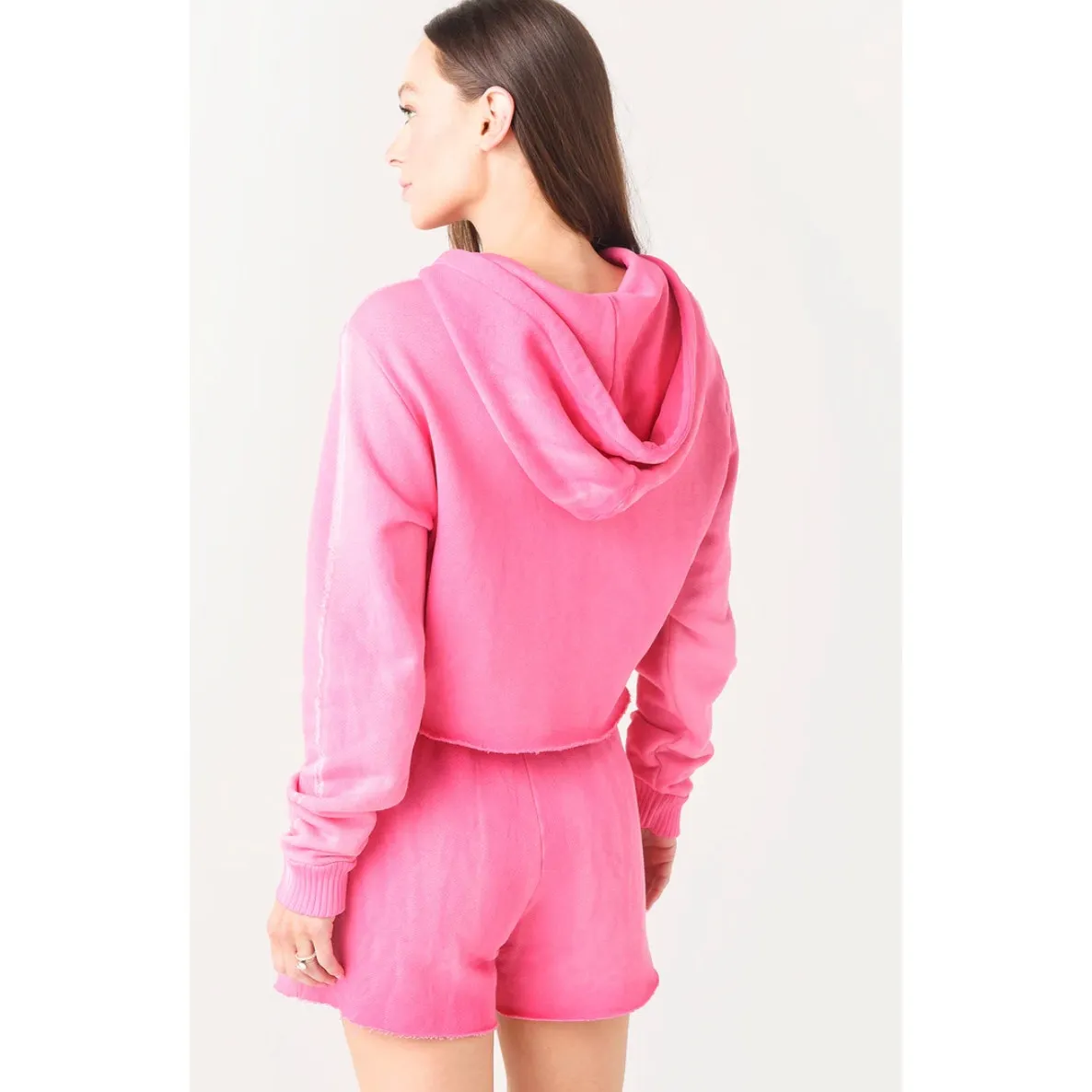 COTTON CITIZEN Brooklyn Crop Zip Hoodie In Hot Pink Mix Womens Medium - Image 2