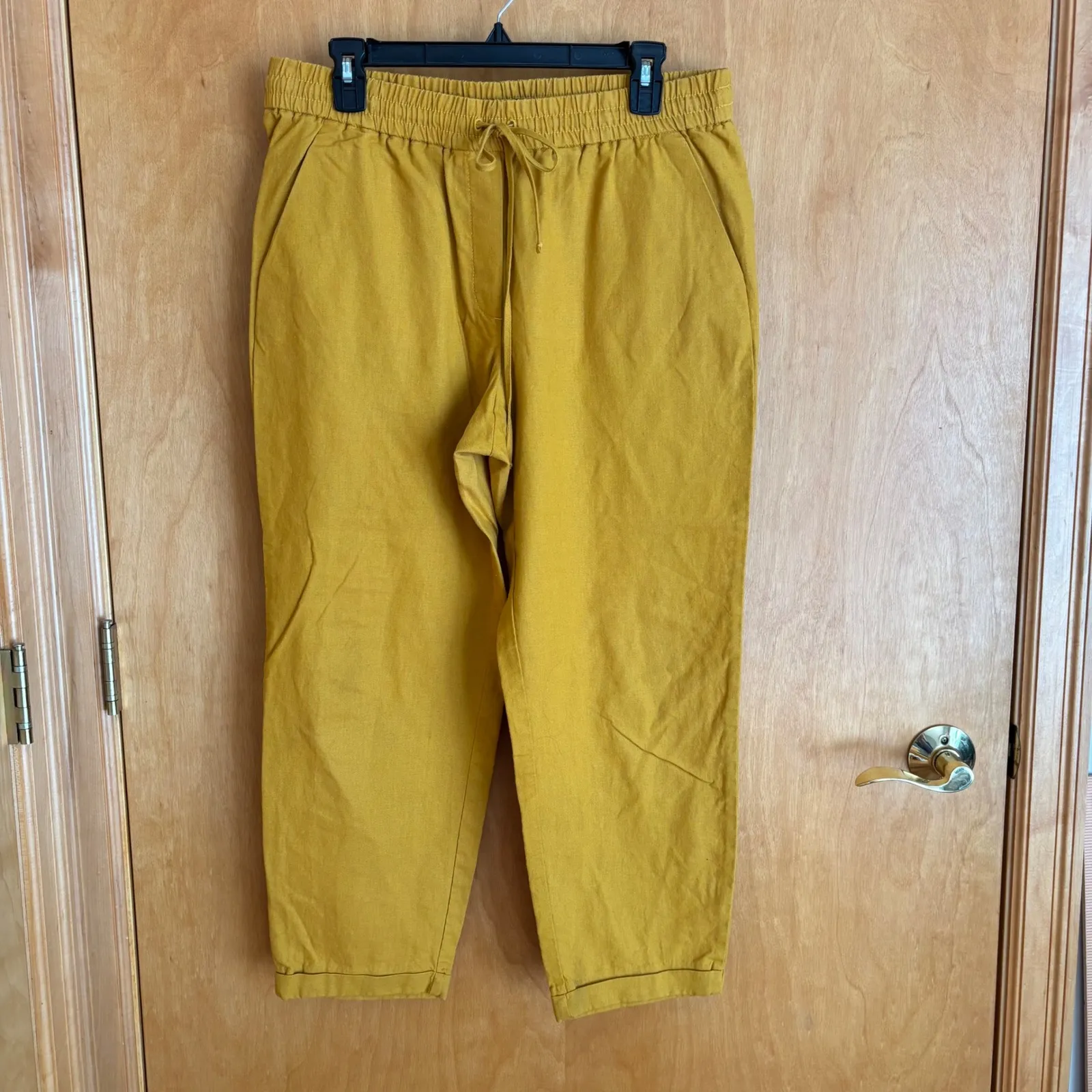 J. Crew Womens Size 12 Mustard Yellow Linen Blend Drawstring‎ Pants - Image 2