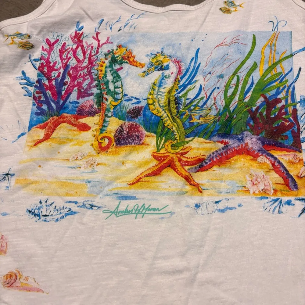 Amber M Moran Art & Sol Women's Tank Top Seahorses Size Small White - Image 2