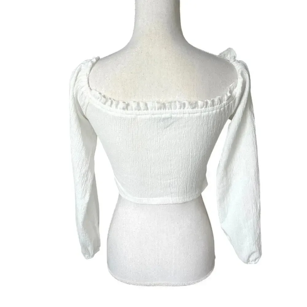 Paper moon white cropped smocked long sleeve blouse - Image 5